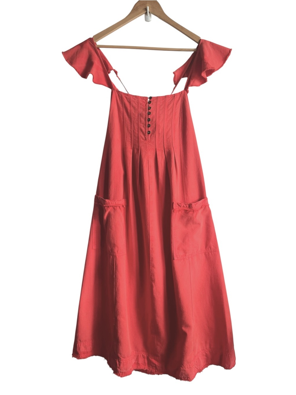 Anthro Pilcro Flutter Sleeve Midi Dress Medium Red Cotton Linen - Picture 4 of 15